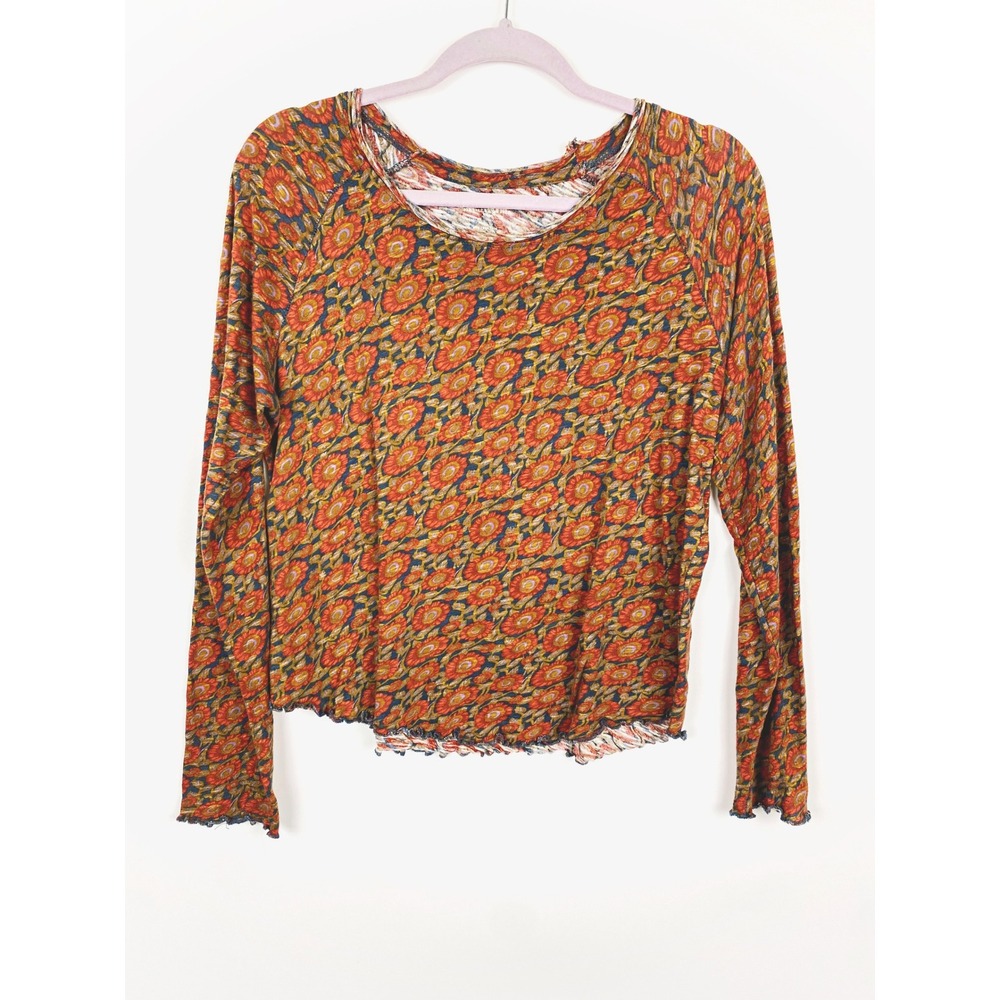 Natural Life Lily Floral Long Sleeve Top Lettuce Edge Medium
